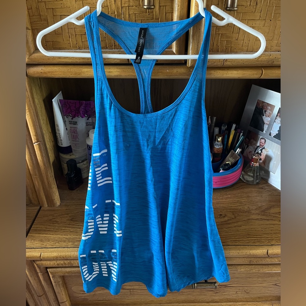 Live Love Run Athletic Flowy Blue Backless Tank Top